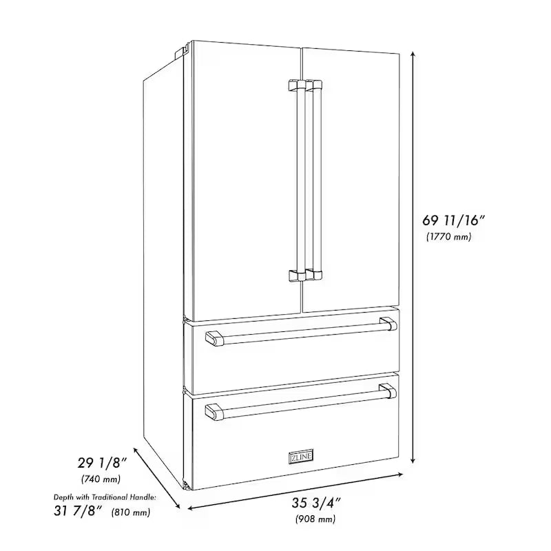 36 in. 4-Door French Door Refrigerator with Ice Maker in Stainless Steel F969553