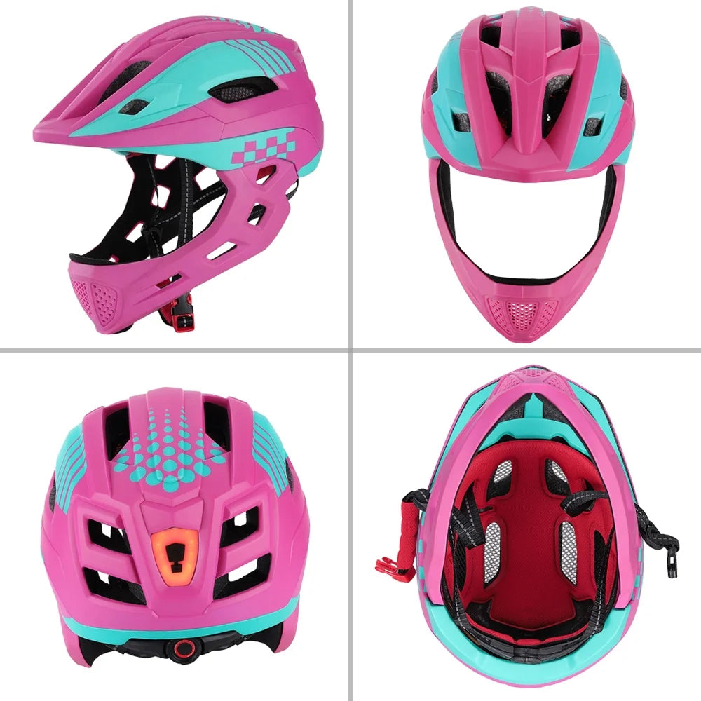Kid Bike Full Face Helmet with Taillight and Detachable Chin J634