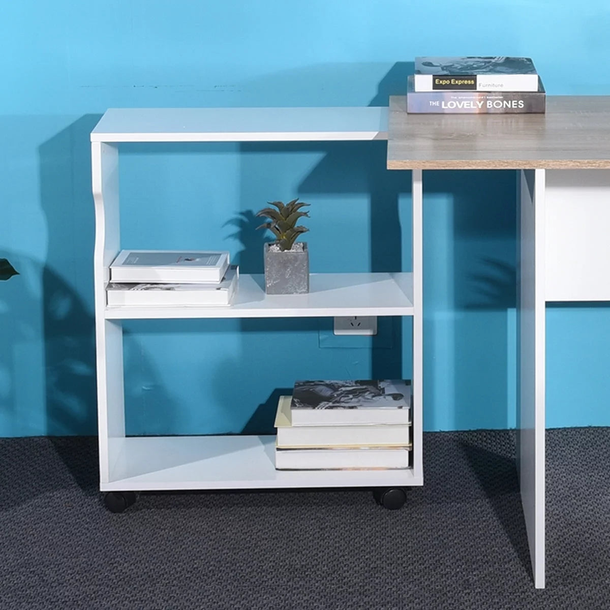 L Shape Computer Desk with Bookcase F915554