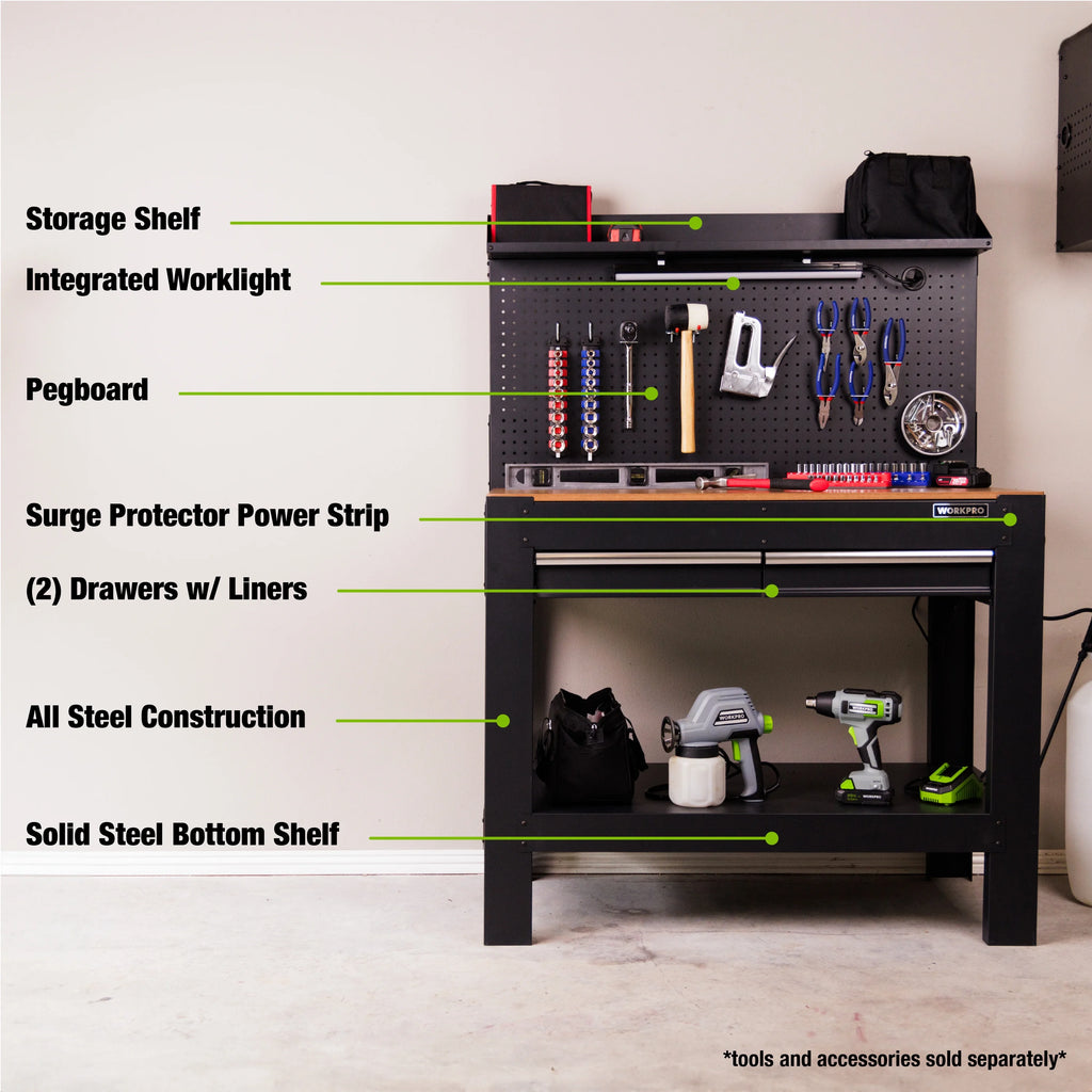 45-in Multipurpose Workbench with LED Light & Power Strip Z400916