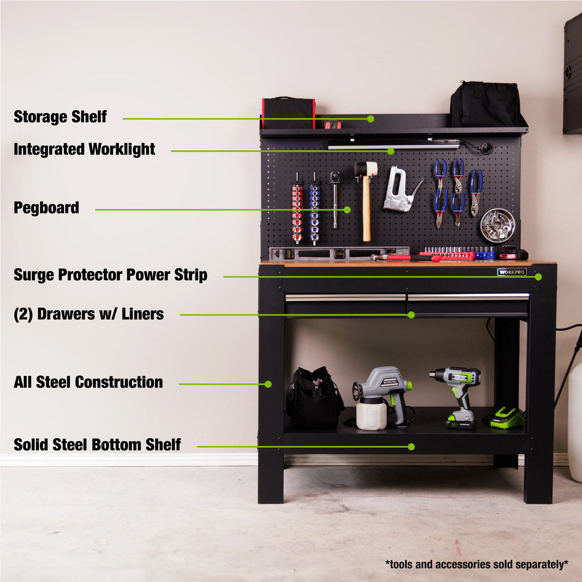 45-in Multipurpose Workbench with LED Light & Power Strip Z400916