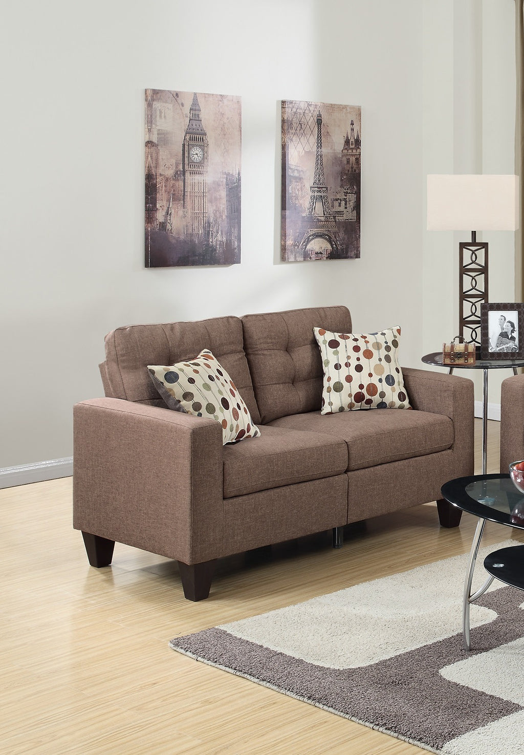 2pc Sofa Set in Light Coffee Polyfiber Z80406