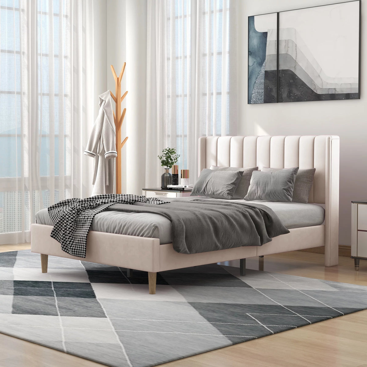 Twin Size Upholstered Platform Bed Frame Y319138