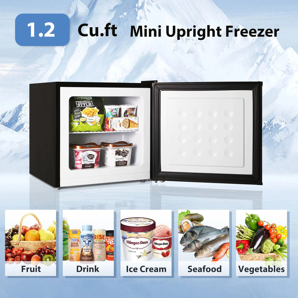 Black 1.2 Cu.ft Mini Upright Freezer E7452