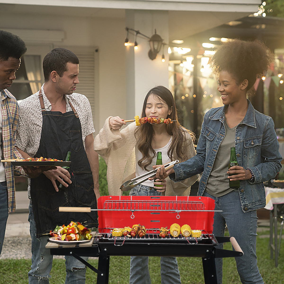 Square Enamel Charcoal Oven Black Red P8715