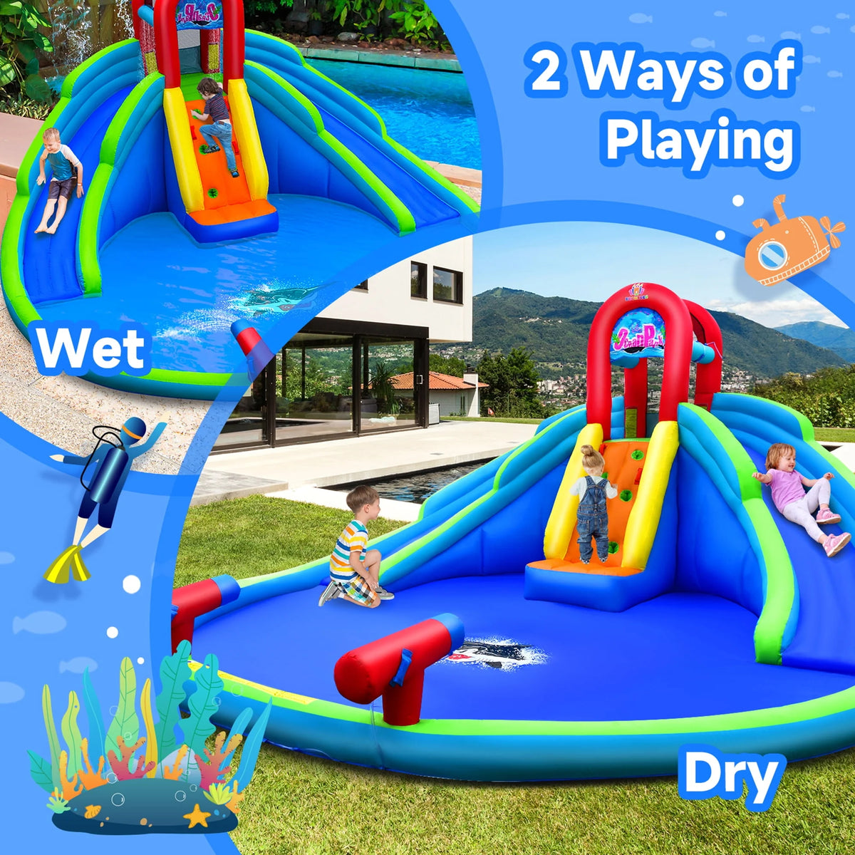 Inflatable Wet & Dry Bounce House with Blower X57775