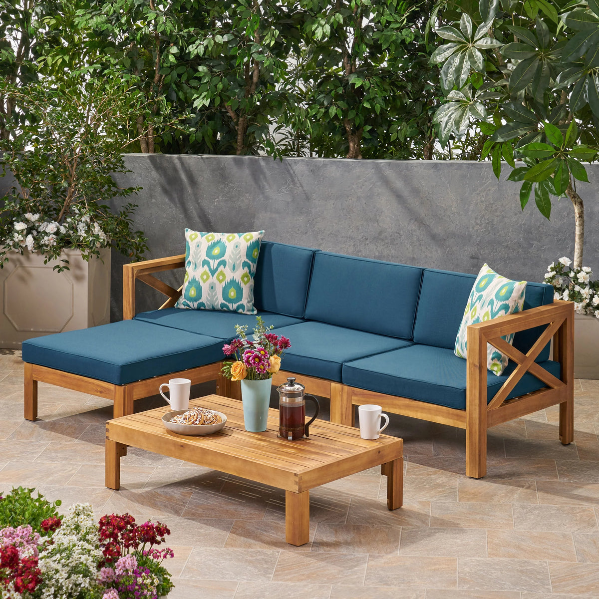 Acacia Wood 5 Piece 3-Seater Sectional Sofa Set E106