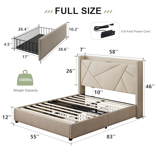King Size Upholstered Platform Bed Frame with 4 Storage Drawers H521483