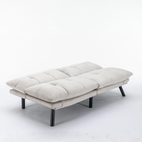 Velvet Futon Sofa Bed with Adjustable Backrest and Metal Legs M629439