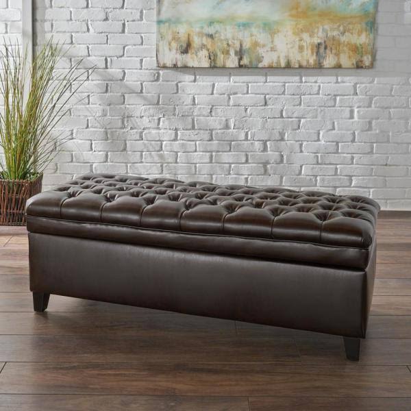 Tufted Brown PU Leather Storage Bench K66564