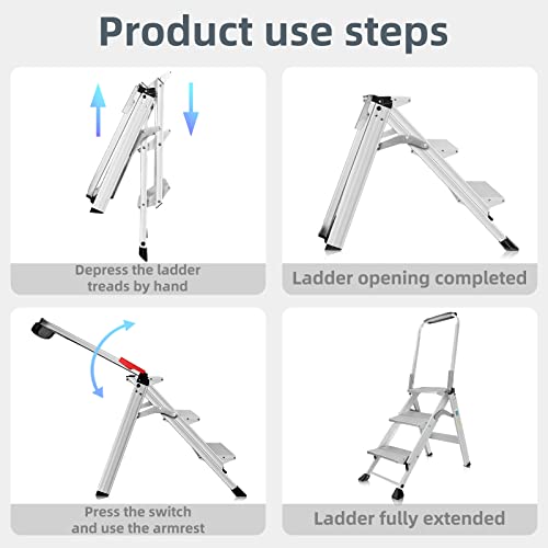 Aluminum Folding 3 Step Stool with Non-Slip Wide Pedal N50560