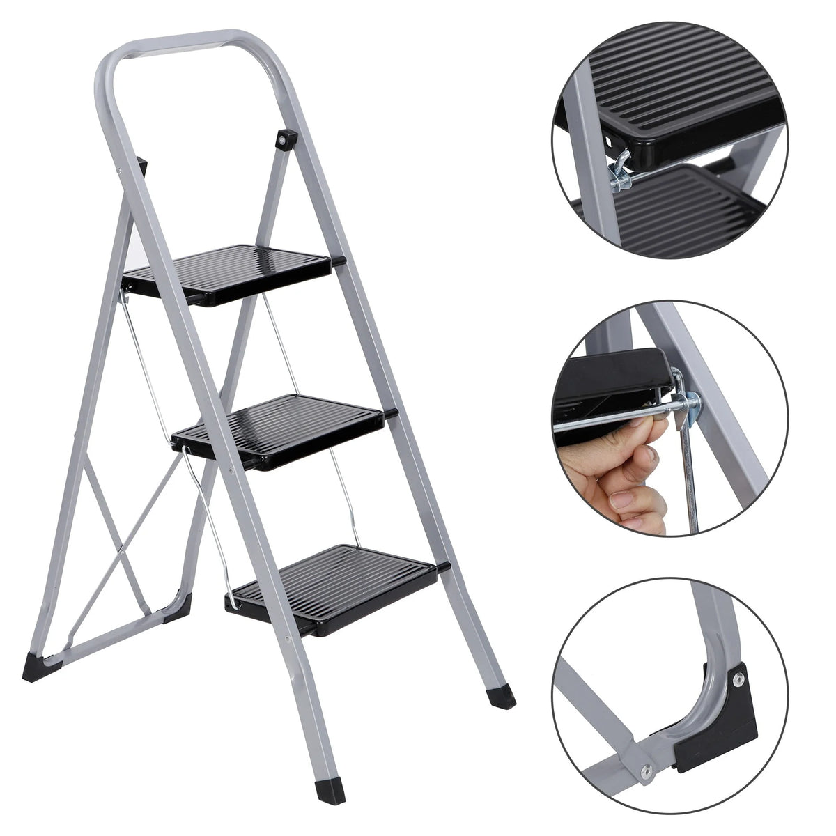 3 Step Folding Step Stool 330lbs Capacity V937294