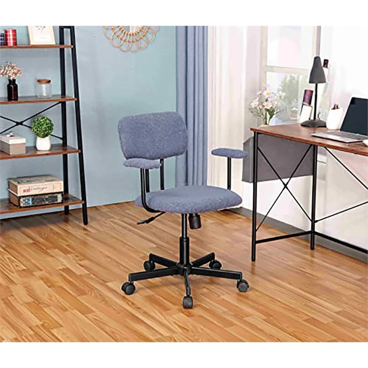 Blue Velvet Office Chair with Armrest E859209