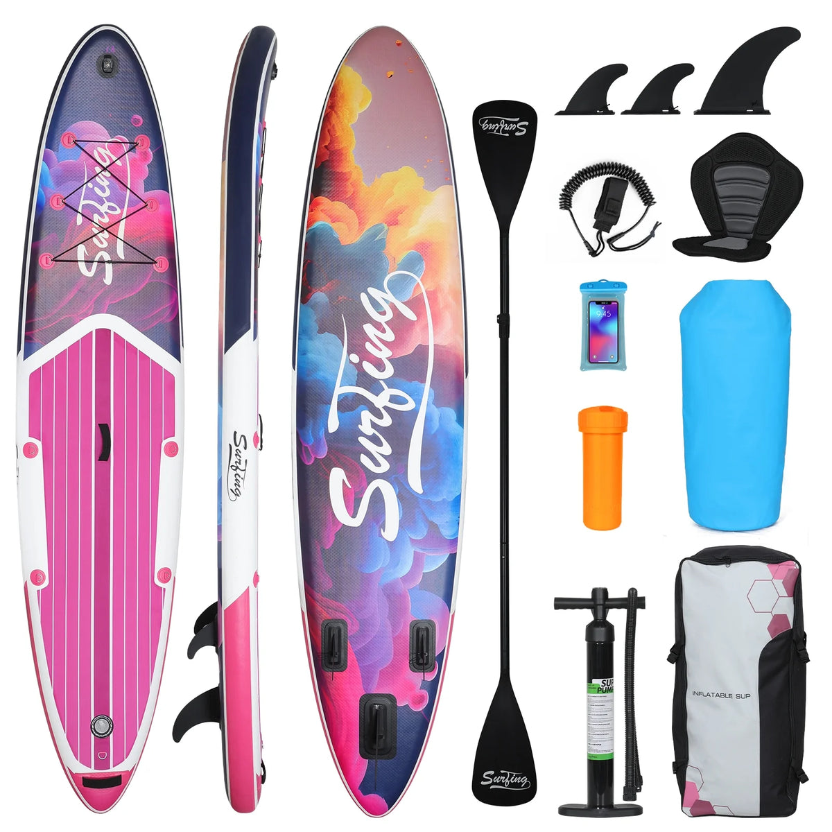 11 Ft Inflatable Stand Up Paddle Board and Sit-on Kayak Set X29344