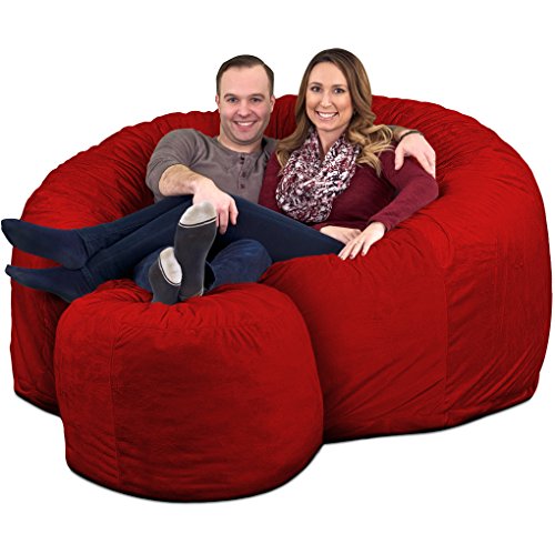 6ft Grey Suede Bean Bag Chair & Footstool P80349