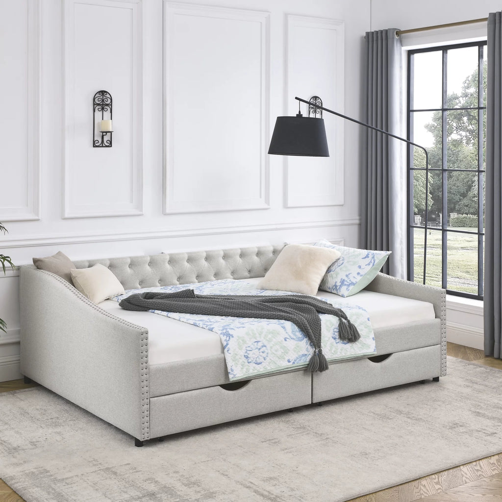 Upholstered Queen Size Daybed with Drawers T768