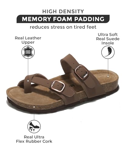 Genuine Leather Womens Sandals with Cork Footbed C6756
