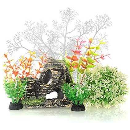 Plastic 7 Pieces Artificial Fish Tank Decor Set M798340