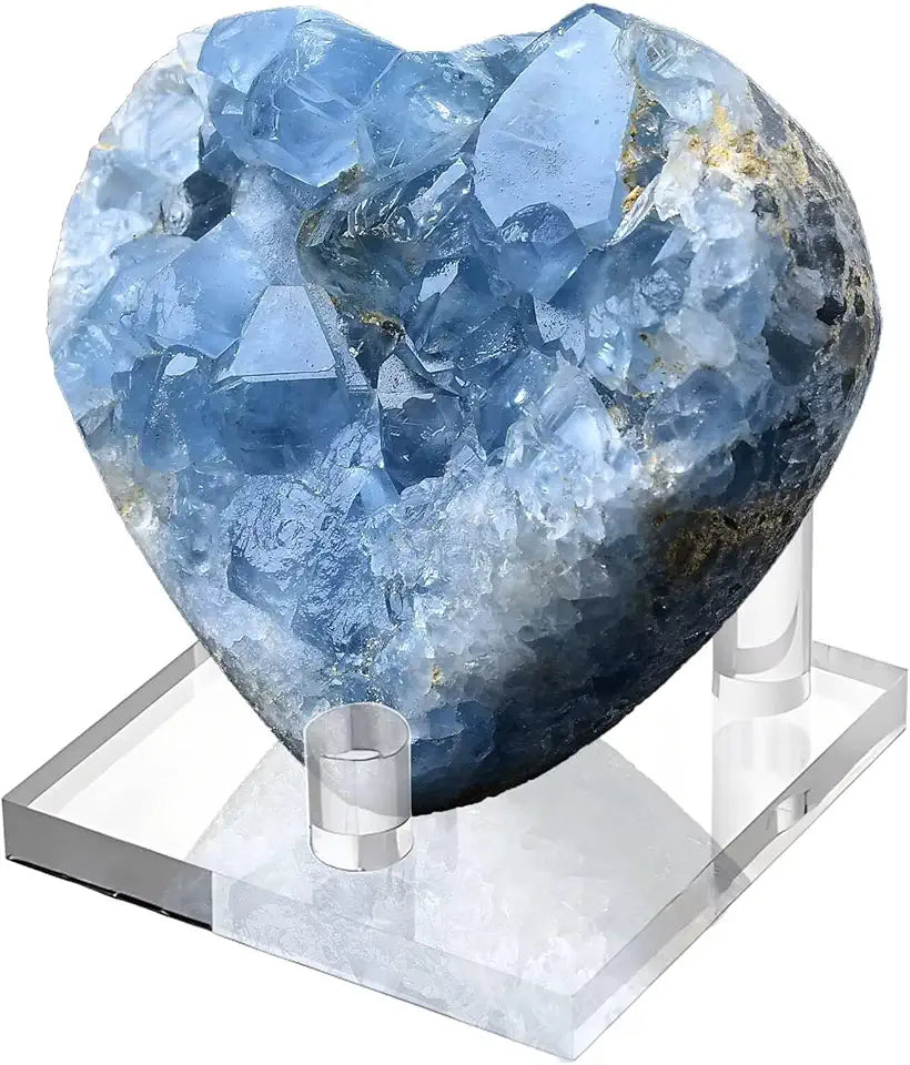 Extra Large Blue Celestite Geode Heart Healing Crystal Stone with Stand 4.4-5.5 Pound P167