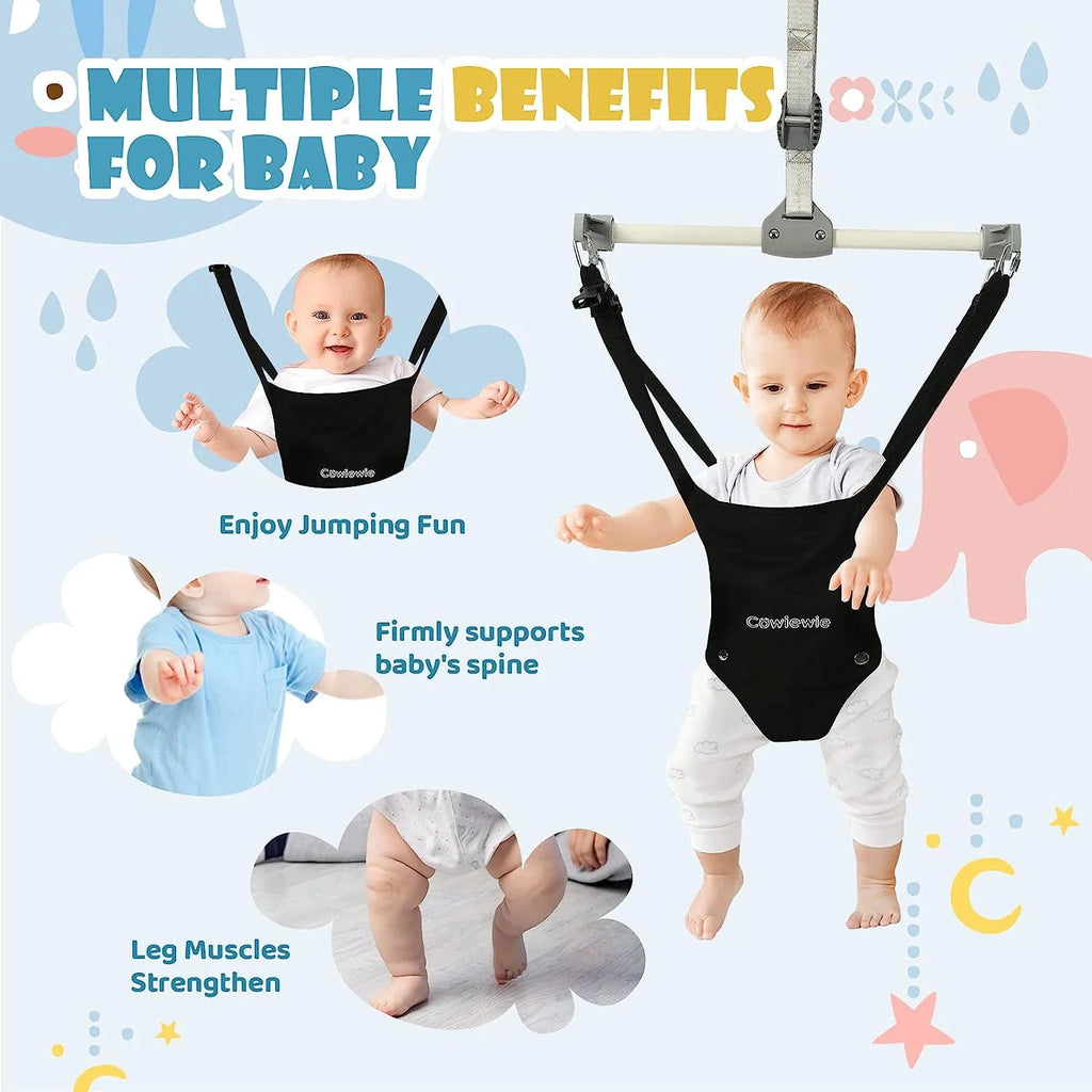 2 in 1 Baby Door Jumper, Adjustable Strap and Seat, Black R156