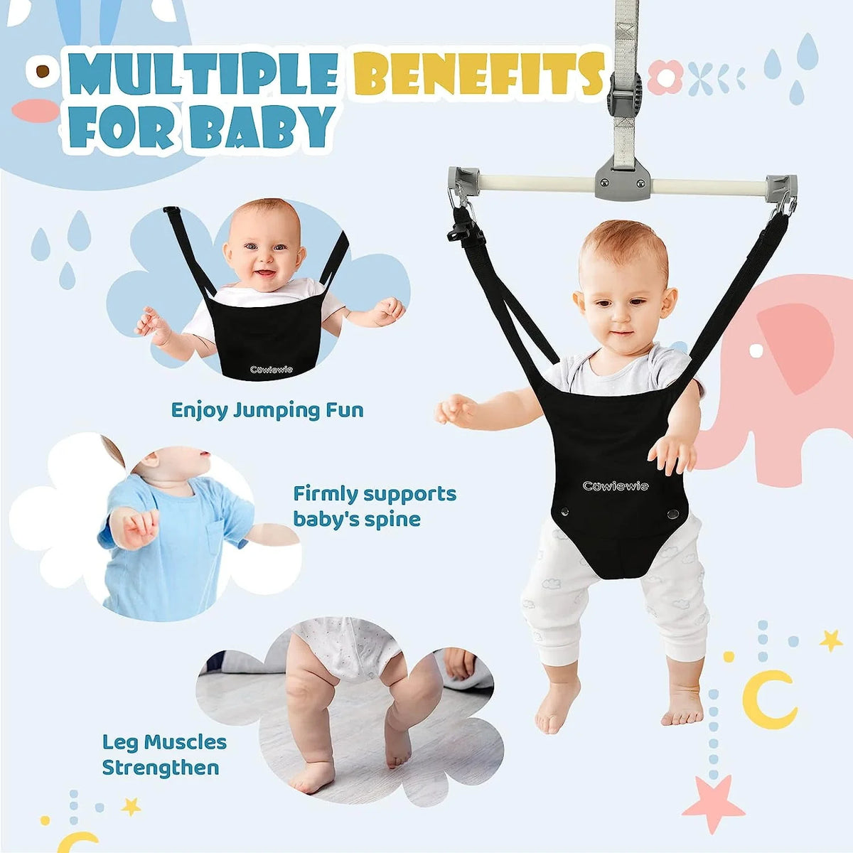 2 in 1 Baby Door Jumper, Adjustable Strap and Seat, Black R156