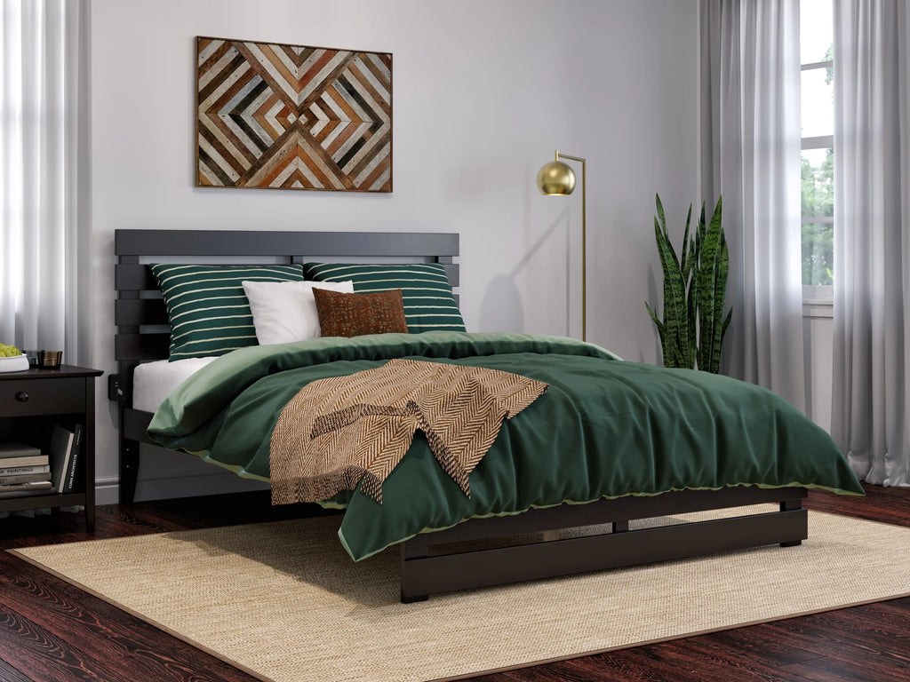 Queen Wood Platform Bed Frame with Headboard and Footboard P2530