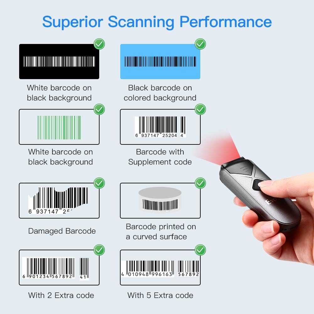 2.4G Wireless Bluetooth USB Barcode Scanner Pack of 2 T608