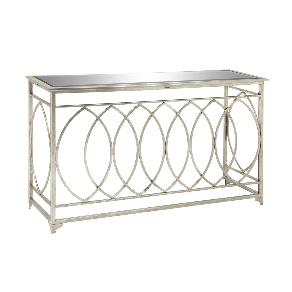 54" x 32" Silver Metal Mirrored Glass Console Table M90375