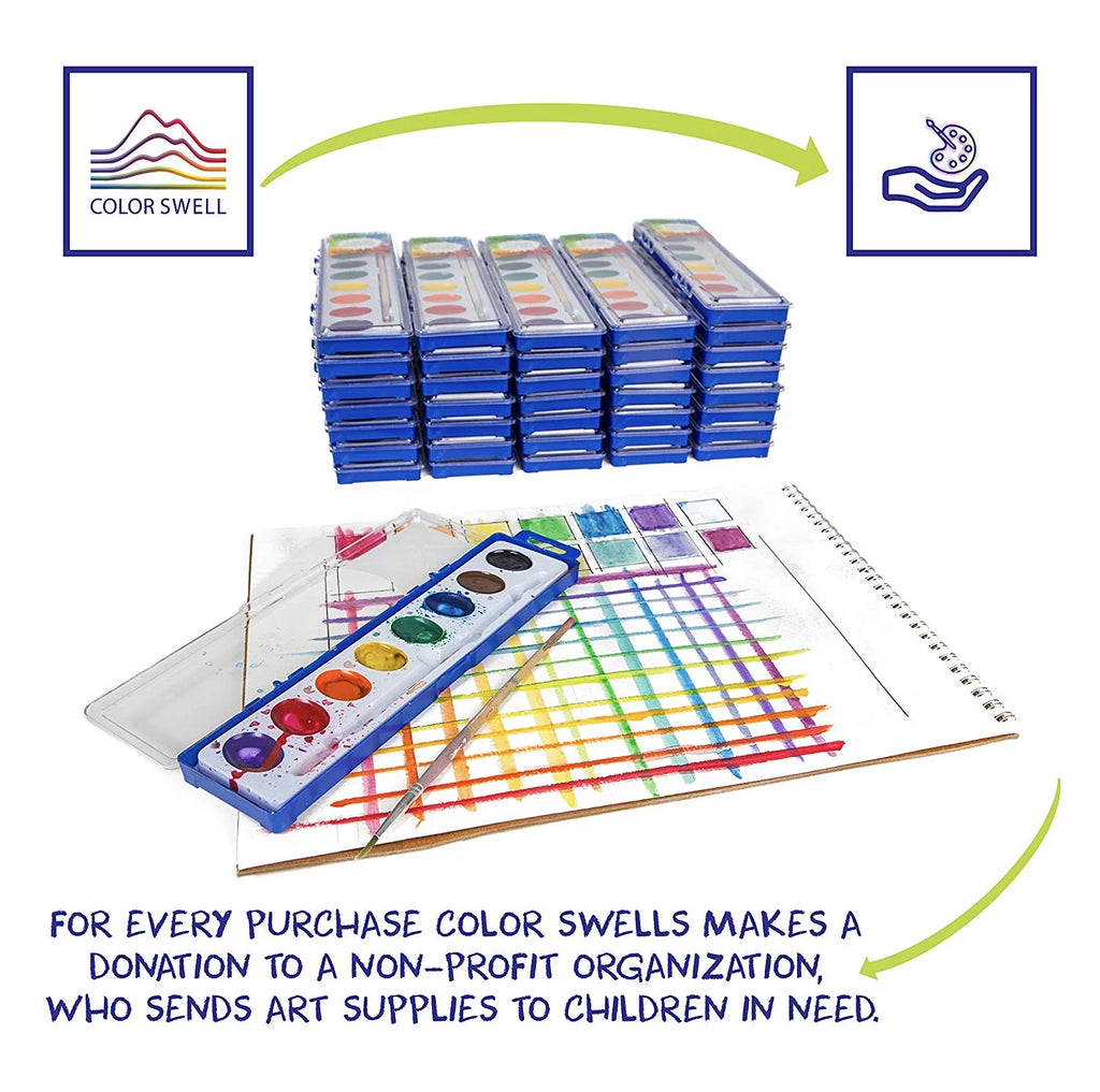 18 Packs Washable Watercolor Paint and Wood Brushes W58759