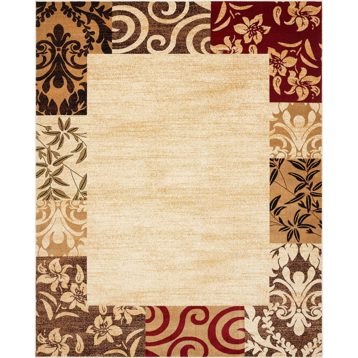 Modern Damask Border Rug Easy Clean Stain Fade Resistant T197311