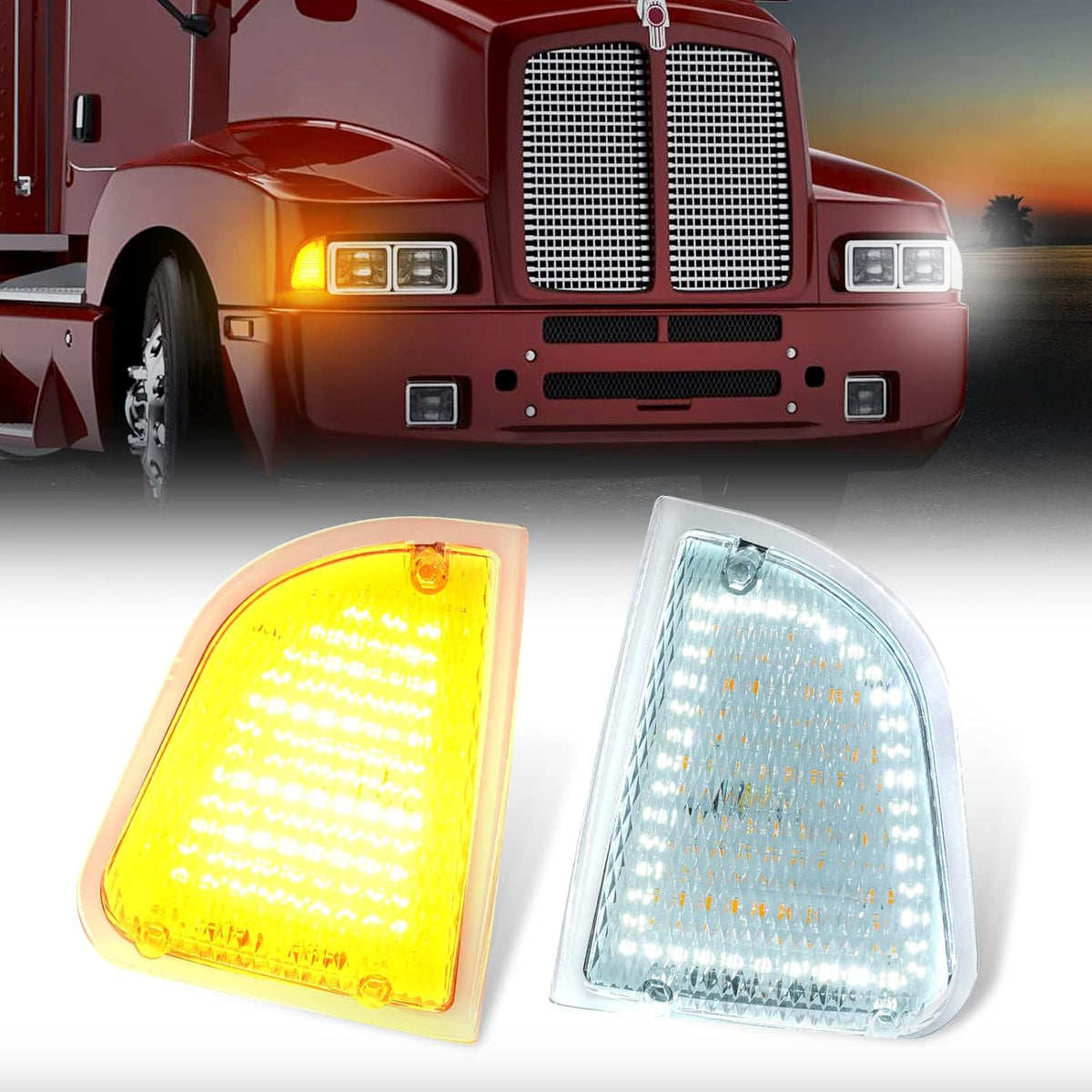Front LED Turn Signal and Parking Lights Assembly, Amber and White, Clear Lens, Pack of 2 B5542