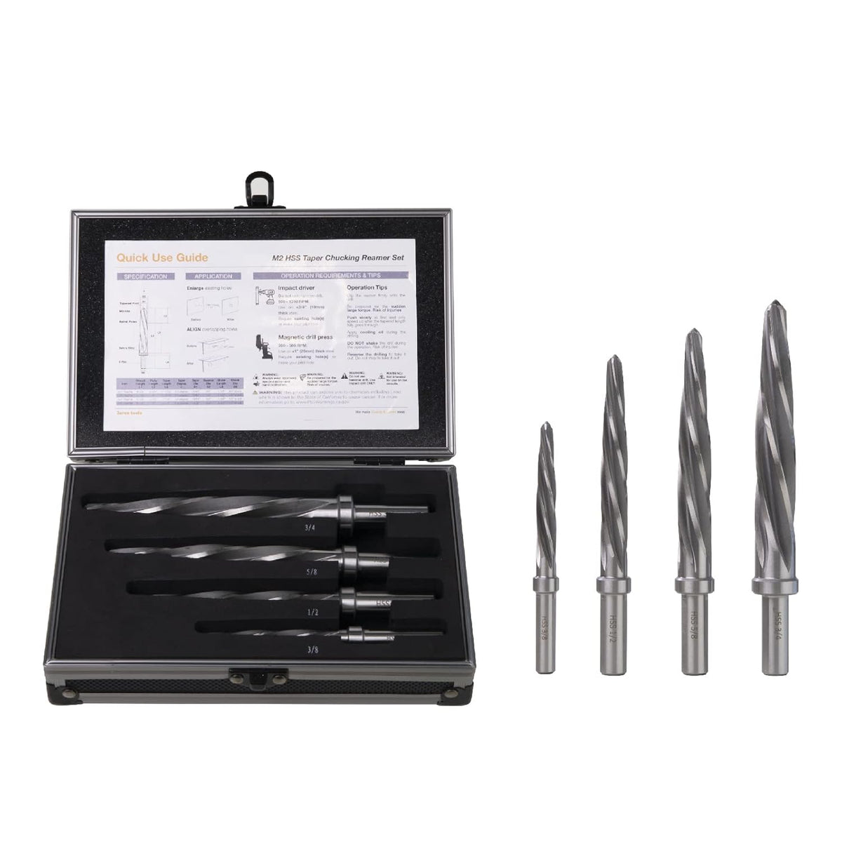 M2 HSS Taper Chucking Reamer Set, Spiral Flute U55261