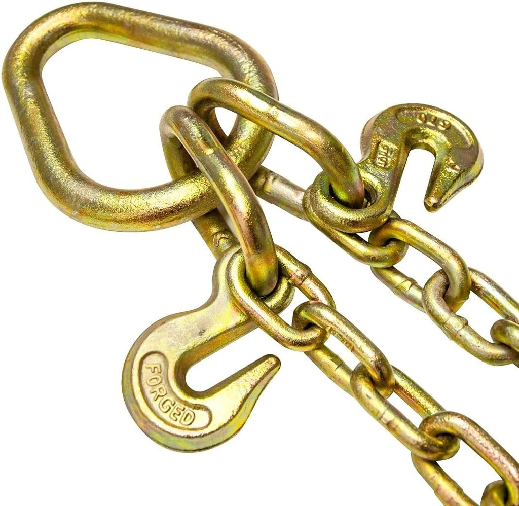 Towing Chain Bridle with 8 Inch J Hooks and Alloy T Hooks, Grade 70 Chain, 40 Inches Long, 4,700 Pound Safe Working Load B163