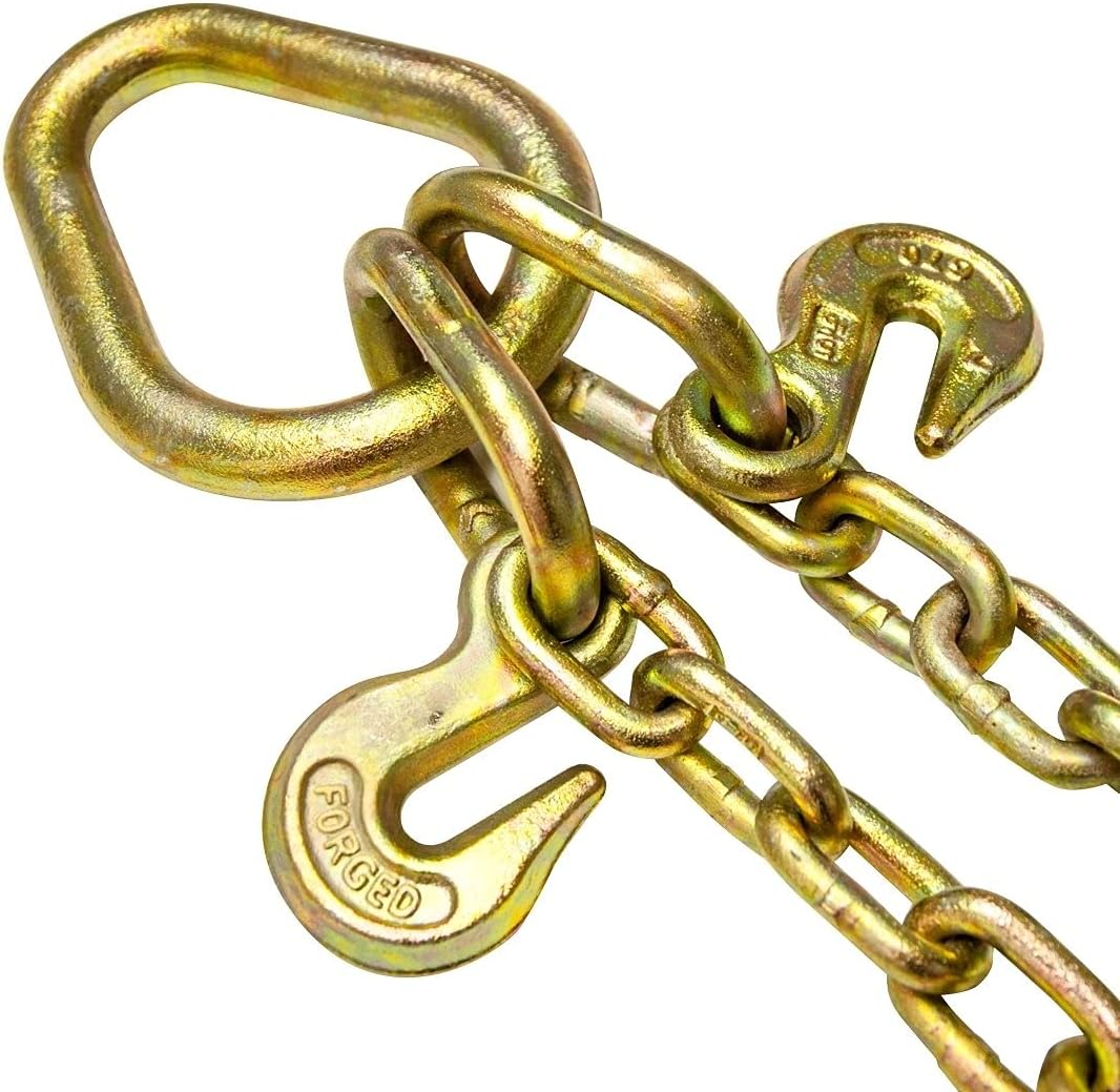 Towing Chain Bridle with 8 Inch J Hooks and Alloy T Hooks, Grade 70 Chain, 40 Inches Long, 4,700 Pound Safe Working Load B163