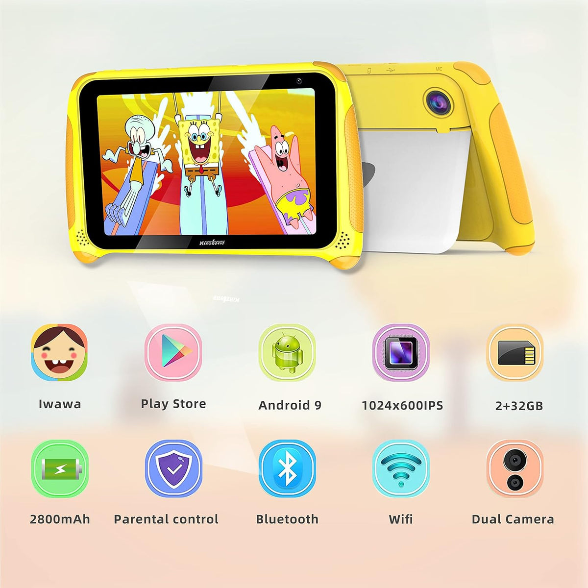 Yellow 7 inch Kids Tablet Android 11 Quad Core 2GB RAM 32GB Dual Camera WiFi Bluetooth 4.2 Pack of 2 N410