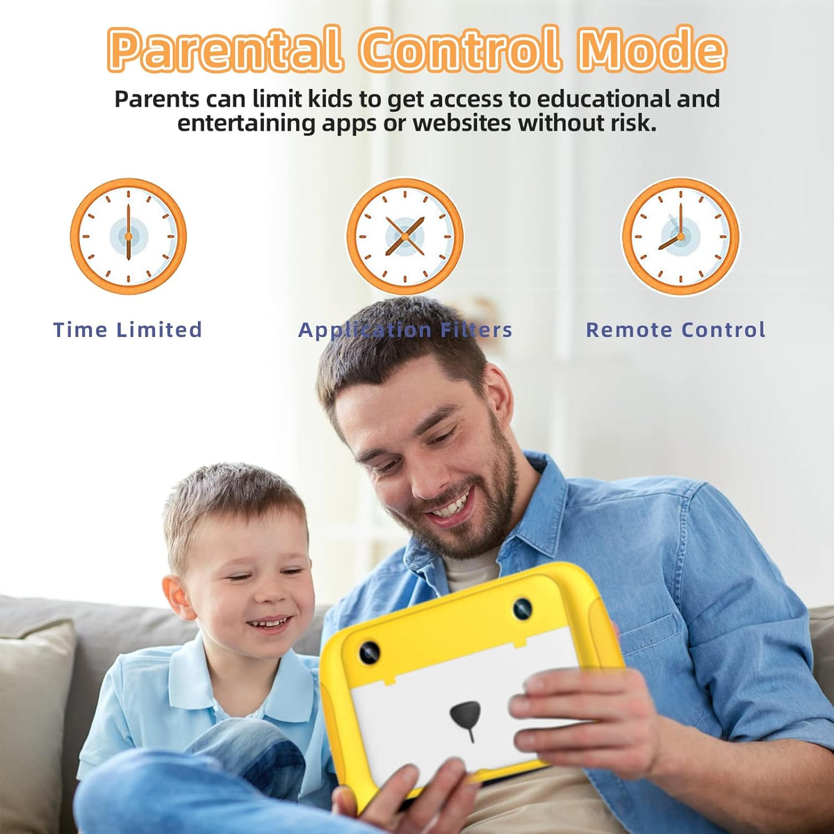 Yellow 7 inch Kids Tablet Android 11 Quad Core 2GB RAM 32GB Dual Camera WiFi Bluetooth 4.2 Pack of 2 N410