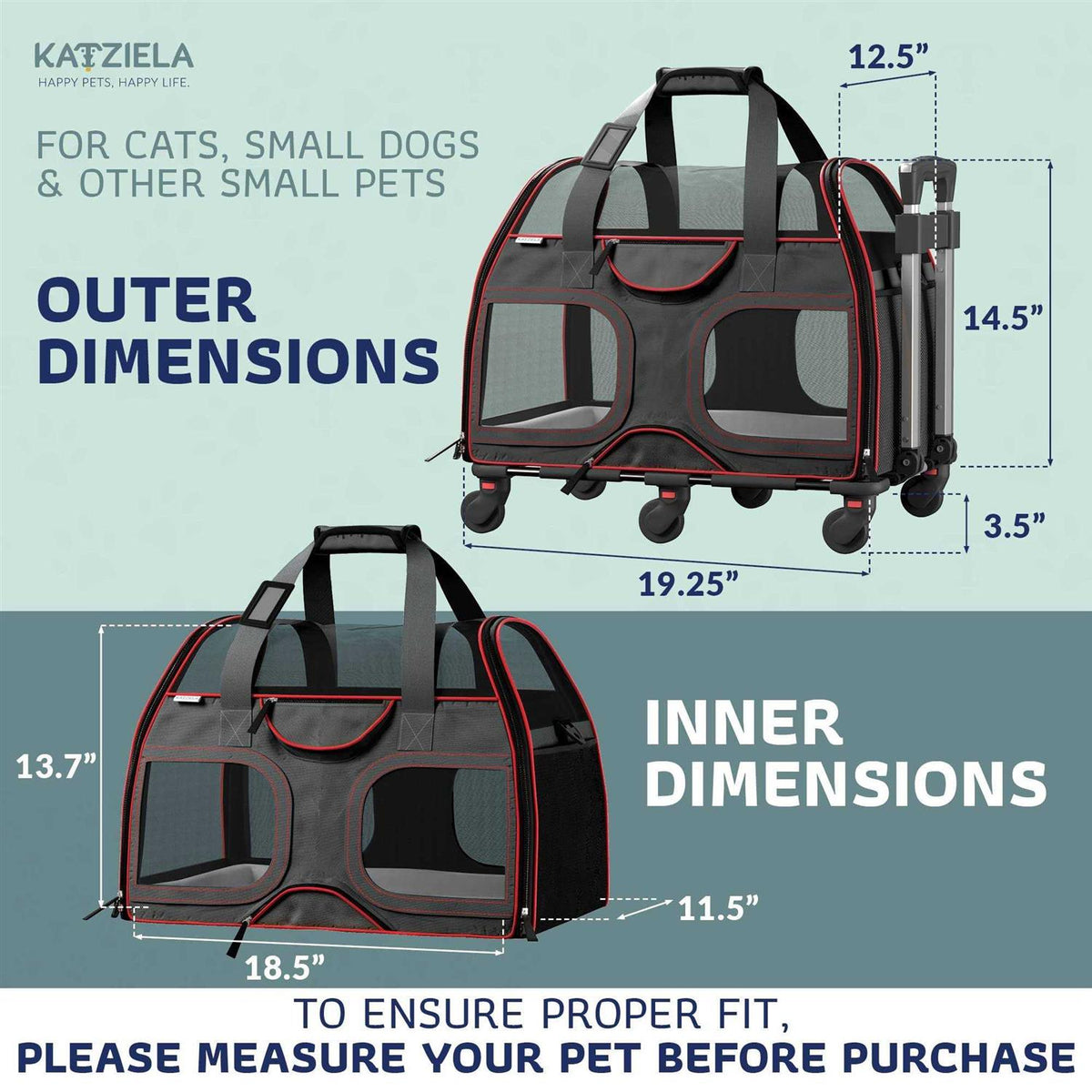 Pet Carrier with Removable Wheels and Double Telescopic Handle H241606