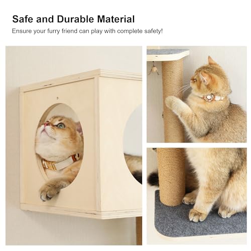 5-Piece Wooden Cat Wall Shelves with Hammock S544