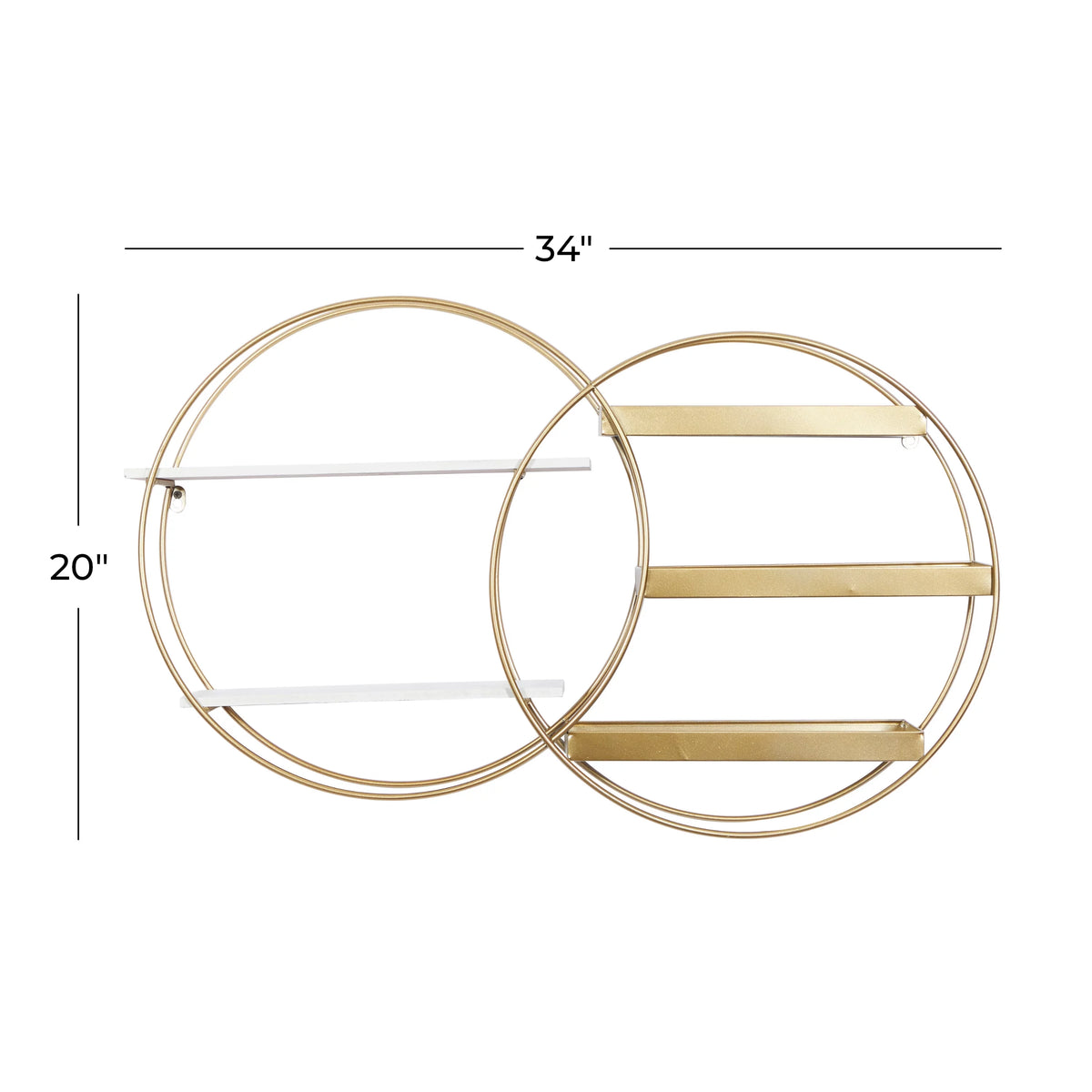 34"W 20"H MDF and Metal Contemporary Wall Shelf, Gold, 1-Piece B128452