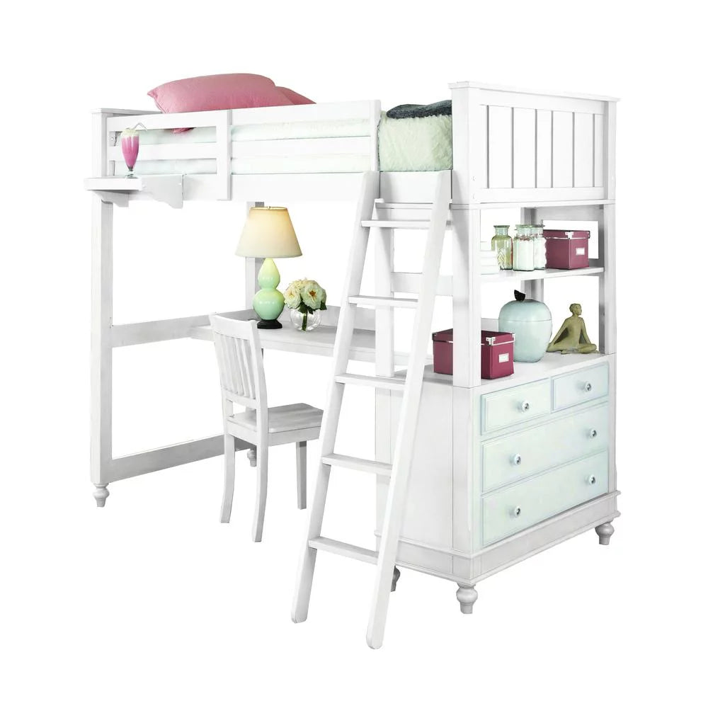 Twin Loft Bed with Desk in White K7497