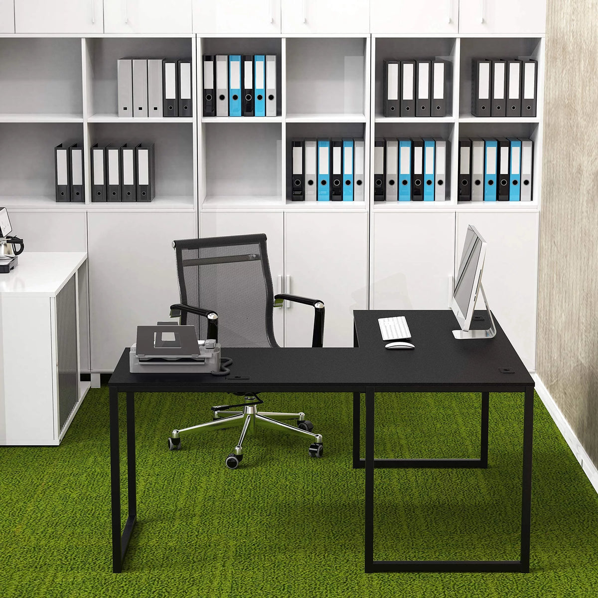 Black L-Shaped Corner Desk V7285