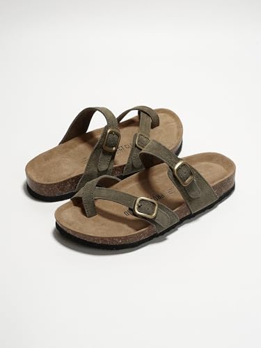 Genuine Leather Womens Sandals with Cork Footbed C6756