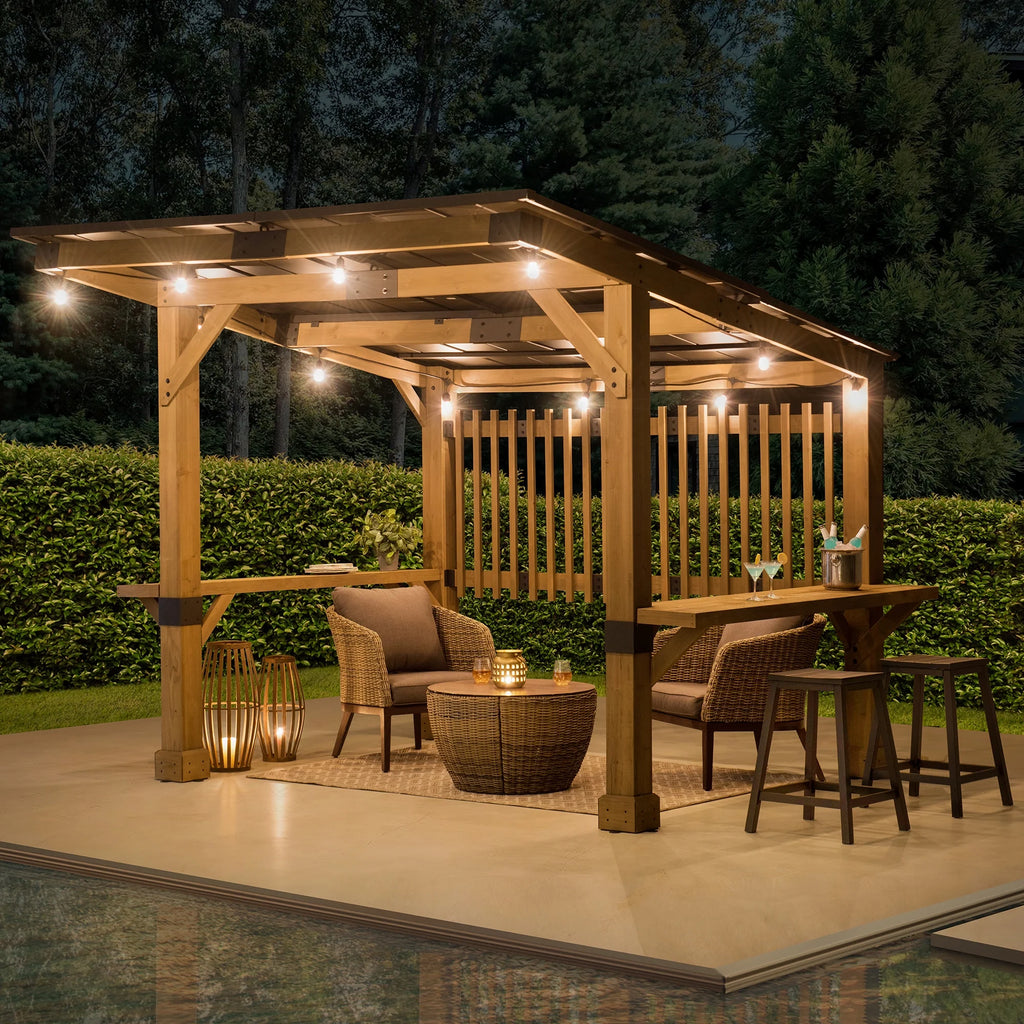 Wooden Grill Gazebo 10 ft. x 11 ft. Cedar Frame with Aluminum Hardtop Roof J743