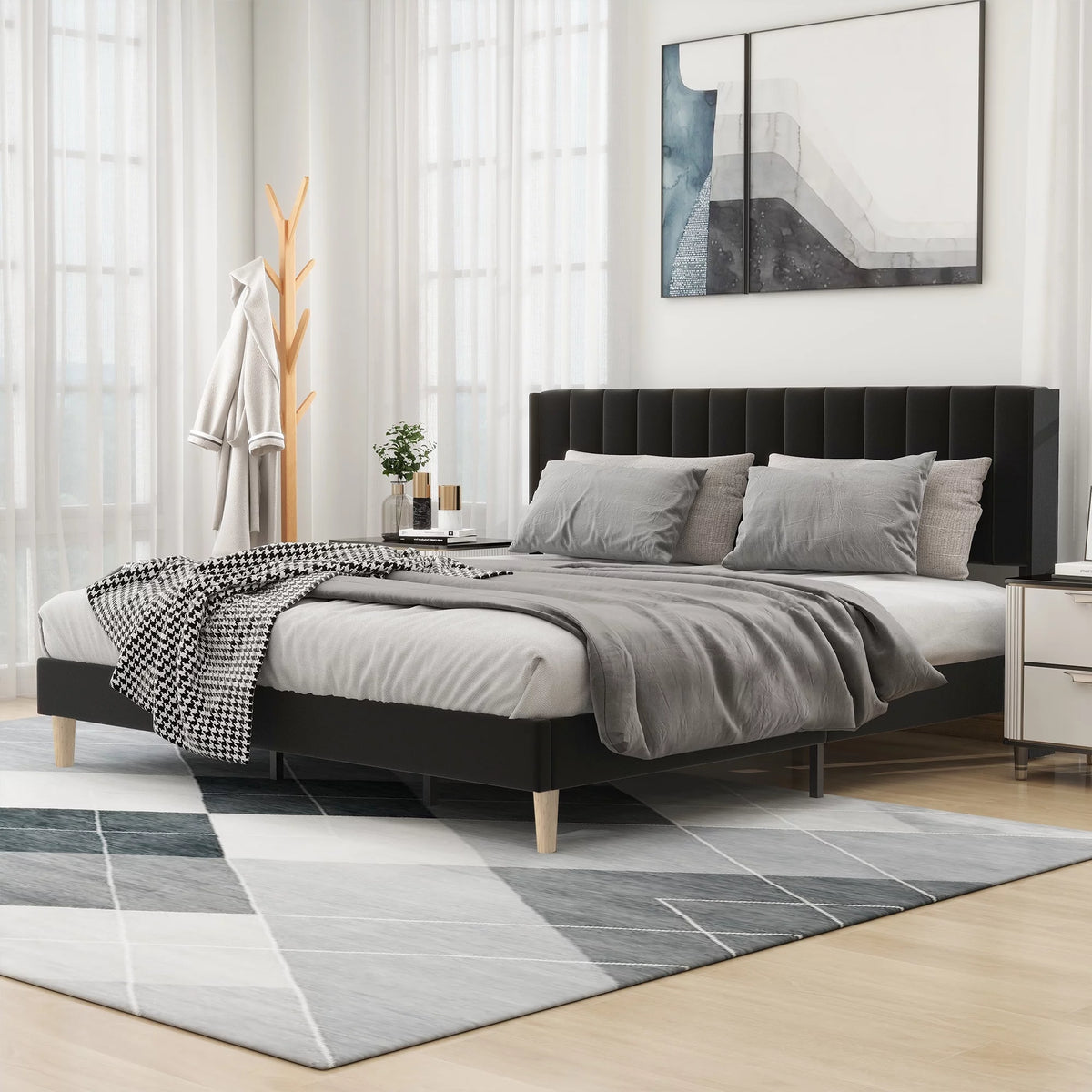 Twin Size Upholstered Platform Bed Frame Y319138