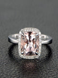 1.25 Carat Cushion Cut Peach Pink Morganite and Diamond Halo Engagement Ring in 10k White Gold G47654