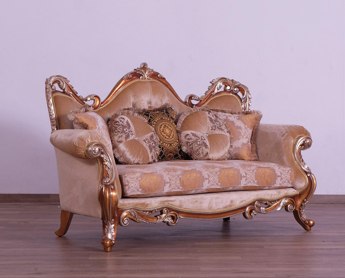 Brown & Gold Wood Trim Loveseat O882