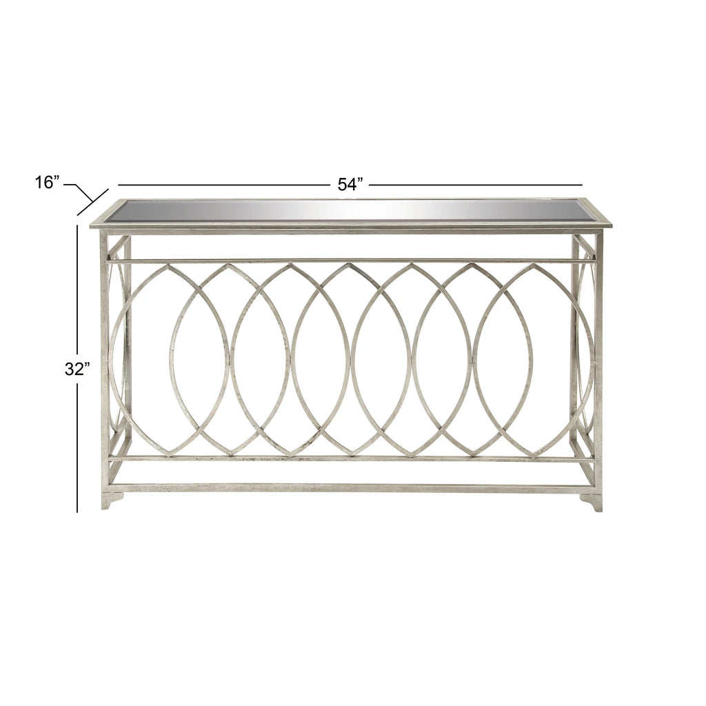 54" x 32" Silver Metal Mirrored Glass Console Table M90375