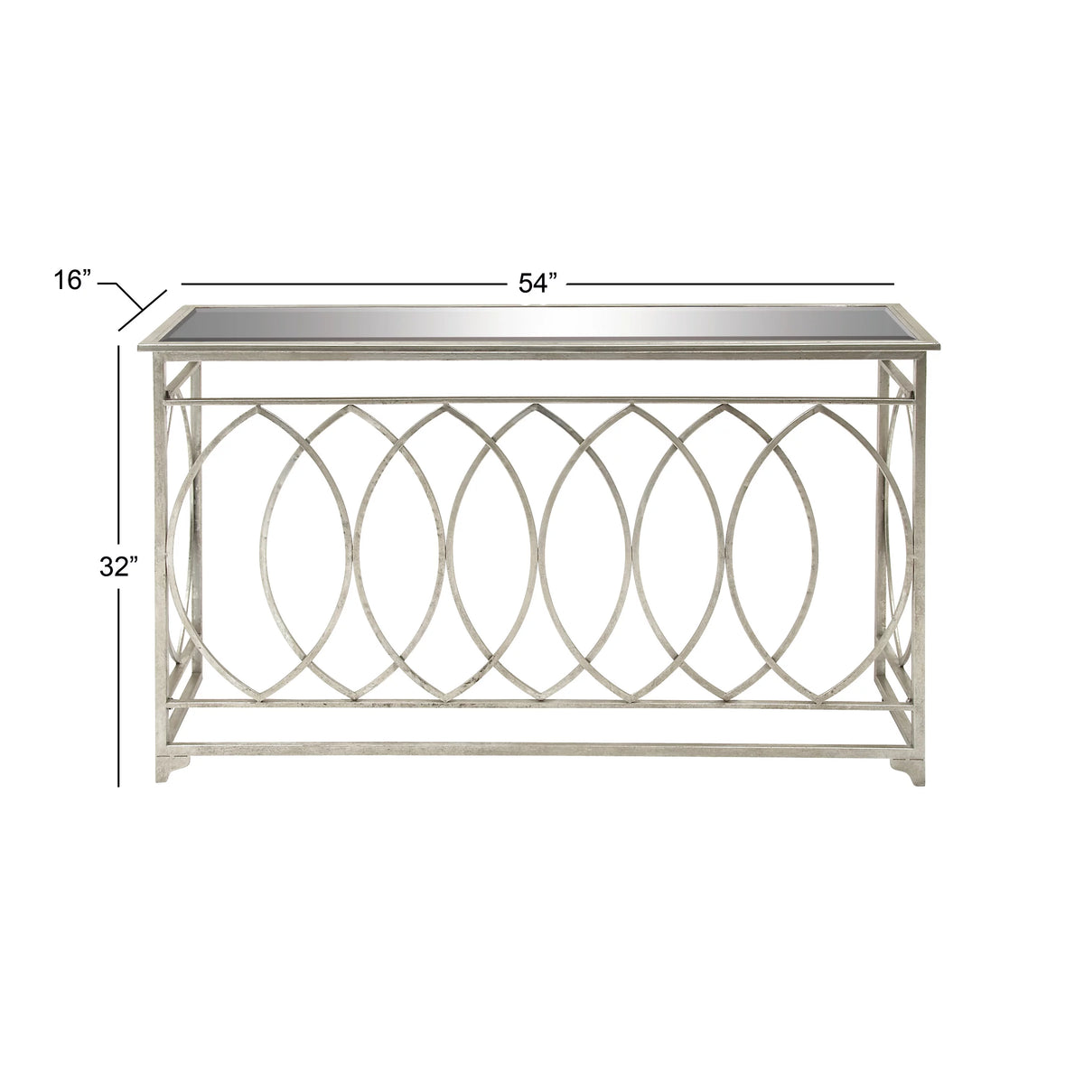 54" x 32" Silver Metal Mirrored Glass Console Table M90375