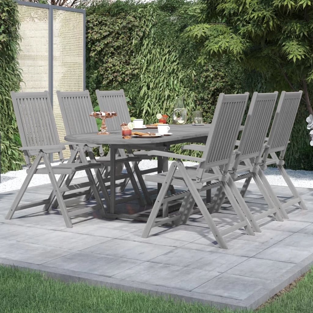 7 Piece Gray Acacia Wood Outdoor Dining Set G9681
