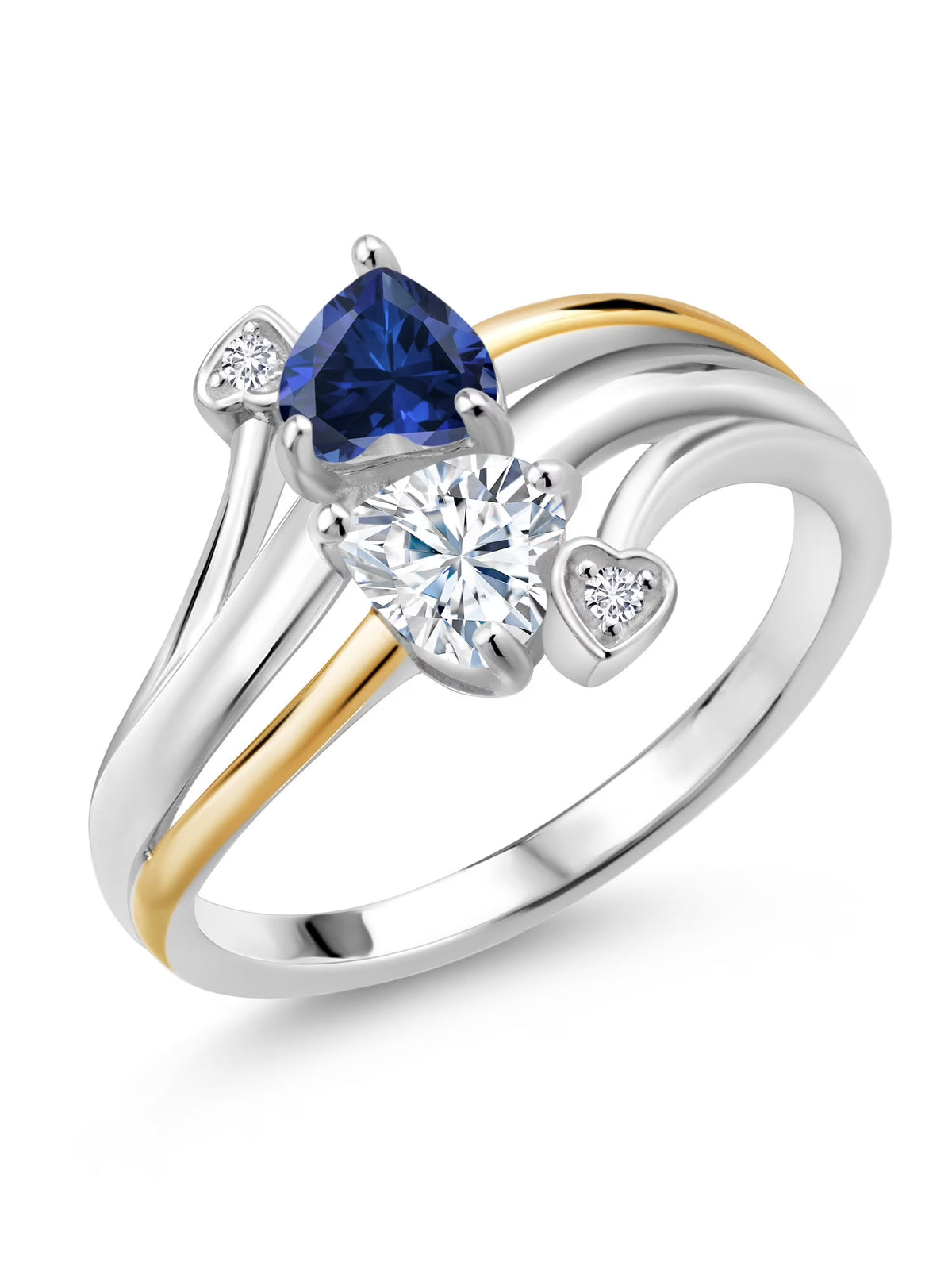 925 Silver 10K Yellow Gold Lab Grown Diamond Ring Created Sapphire Moissanite C6963